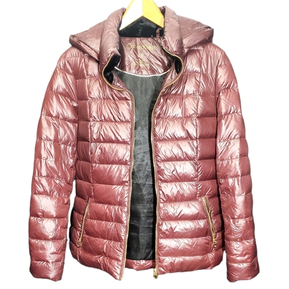 Calvin Klein Puffer Jacket Size Medium Burgundy/Maroon Lightweight Premium Down - Picture 2 of 15